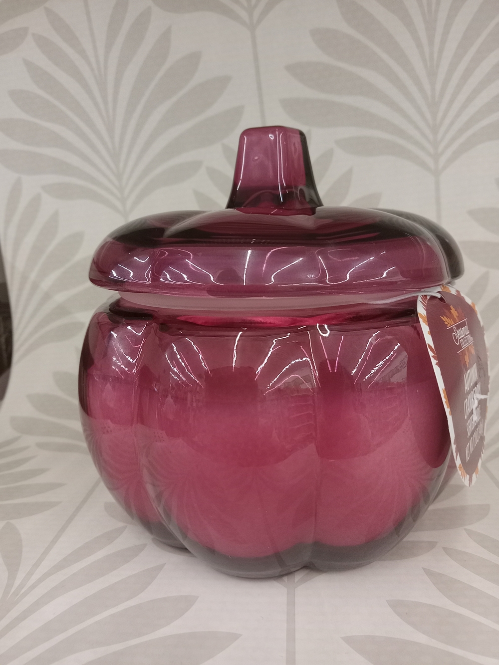 Glass Pumpkin Candle Jar with Lid - Deep Rose